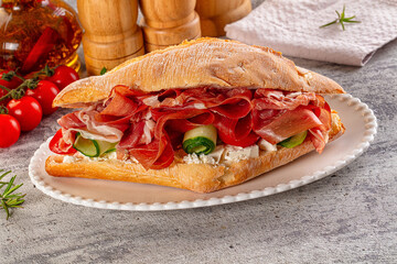 Sandwich with ciabatta and jamon