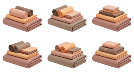 Stacked neatly folded pastel-colored textiles with isolated transparent background