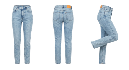 High-Quality Light Blue Denim Jeans Displayed with Isolated Background for Fashion and Apparel