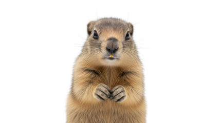 Cute Brown Ground Squirrel Standing Upright Looking Directly at Camera isolated PNG with Transparent Background