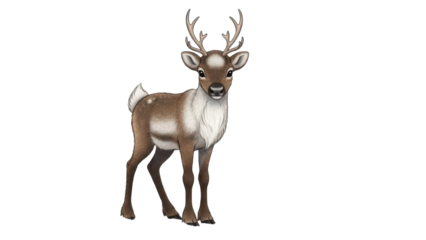 Detailed young Reindeer standing illustration isolated PNG with Transparent Background