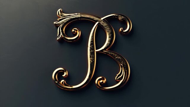 Video A single golden letter R on a black background, perfect for designs and s