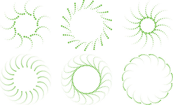 Green spiral dot patterns, abstract geometry, circular symmetry, mathematical design, generative art, modern minimalism, visual rhythm, fractal curves, digital aesthetics