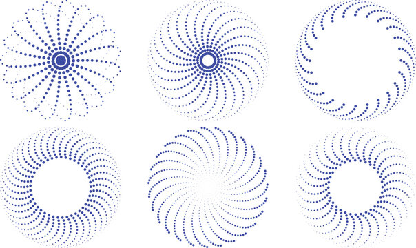 Blue spiral dot patterns, abstract geometry, circular symmetry, mathematical design, generative art, modern minimalism, visual rhythm, parametric curves, digital aesthetics