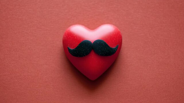 Heart shape with black mustache on a red background showing a fun and lighthearted decoration for special occasions or events