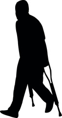 an old handicapped man walking body silhouette vector