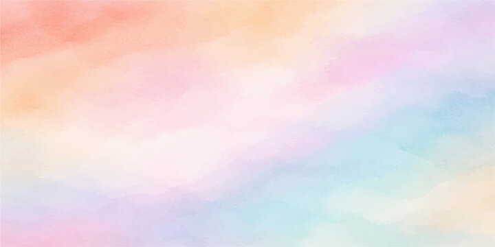Abstract watercolor background with a colorful pastel rainbow gradient and soft bokeh light patterns creates a bright artistic texture for a vibrant blue and pink wallpaper illustration backdrop