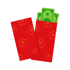 Luxury Chinese red envelope for lunar new year, gold floral design for money pocket. Hongbao clipart.Red packet icon.