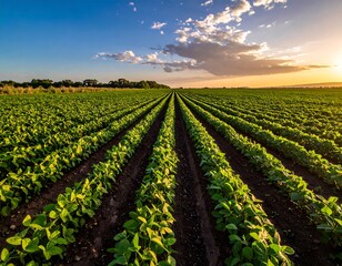 Soybean field at sunset