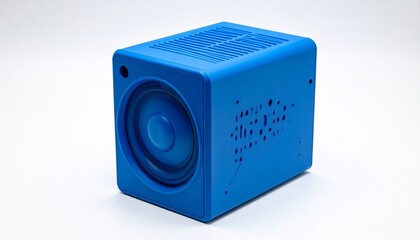 Obraz premium Compact blue speaker with sleek design and control knob evokes modern audio style and minimalist tech appeal