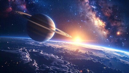 Space scene with planets and galaxies