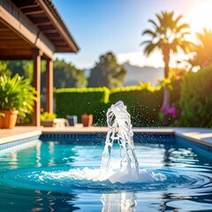 Sparkling fountain in a luxury swimming pool