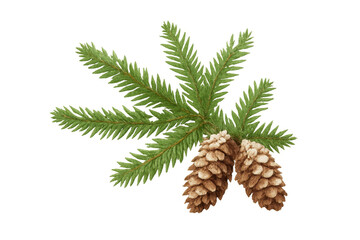 Fototapeta premium Spruce branch with pine cones, evergreen foliage creating a natural festive and winter holiday season theme