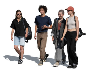 Group of friends walking together in the street in summer isolated on white and transparent background © Martin