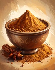 Spice in a bowl, with cinnamon and star anise