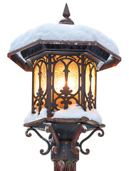 Vintage Snowy Street Lantern with Warm Glow