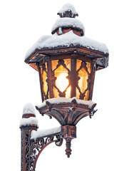 Close-Up of Vintage Lantern Covered in Snow