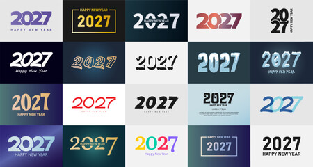 Big Set of 2027 number design template. 2027 New Year logo text design. Collection of 2027 Happy New Year. Vector illustration.