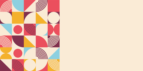 Abstract creative background, web banner in bauhaus style. Abstract different color geometric shapes composition. Vector color illustration in flat style.