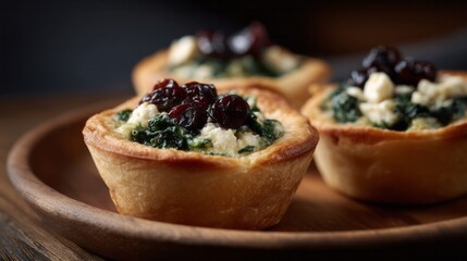 Rich, flaky pastry cups cradle spinach and feta, topped with tart cranberries, perfect for Harvest Home celebrations