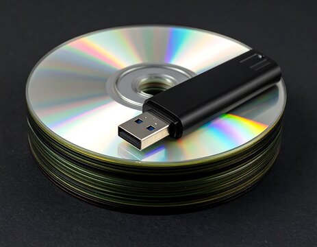Stack of CDs with USB drive