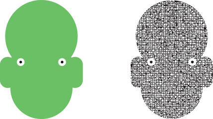 Smooth Green Character Vector vs. Glitch Digital Noise Texture &ndash; Abstract Data Error & Transformation Concept Art