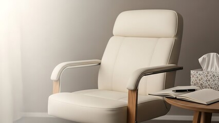Comfortable white leather armchair in a serene room