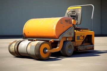 Road roller vehicle flattening surfaces for paving and infrastructure development