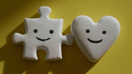 Two whimsical smiling clay figures, heart and puzzle piece, celebrate World Play-Doh Day and Singles Awareness Day together