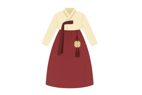Traditional korean hanbok dress with jeogori, chima, and norigae ornament on transparent background