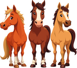 Horse portraits illustration isolated on white background, farm animal character set clipart