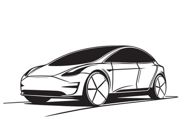 Line art illustration of modern sports car isolated on black and white
