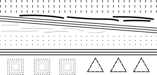 Geometric Abstract Pattern with Lines, Dots, and Shapes