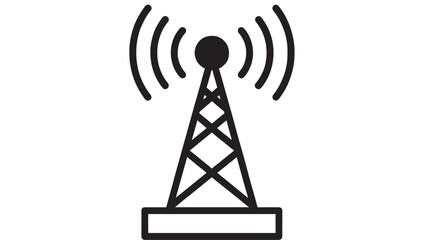 Simple black communication tower icon with radiating waves on transparent background silhouette