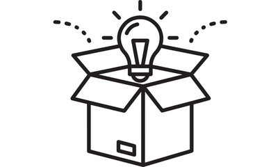 A light bulb emerging from an open box creative idea on transparent background silhouette