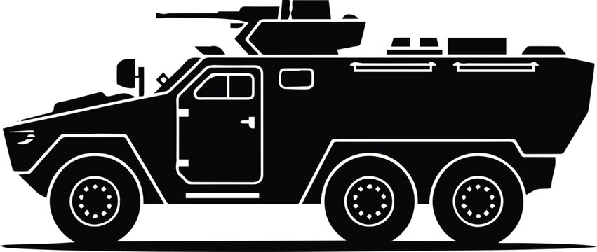 apc silhouette vector illustration of wheeled personnel carrier