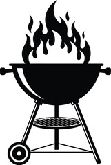 Black barbecue grill with flames icon vector