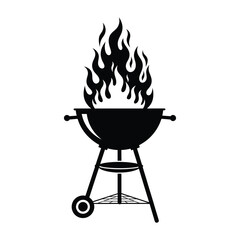 Black barbecue grill with flames icon vector