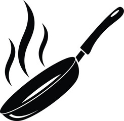 Hot frying pan icon black silhouette