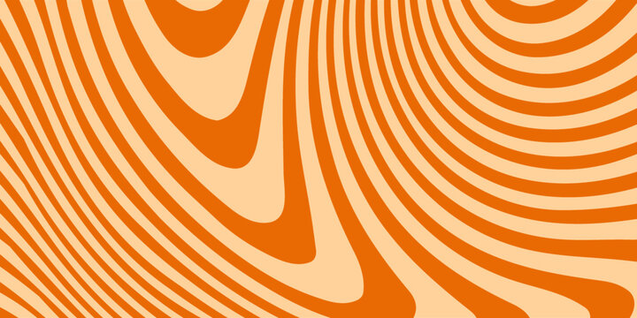 Retro caramel line background. Salted caramel liquid desert texture. Wavy swirl candy pattern for poster, cover, banner, pamphlet. Orange nougat hippie wallpaper in 60s or 70s style. Vector