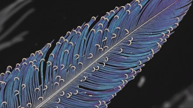 High-Resolution Macro Image of Vibrant Blue and Purple Feathers with Fine Detail