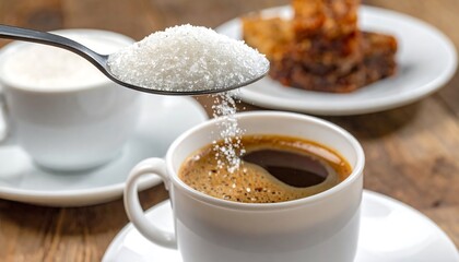 Sugar being poured into coffee