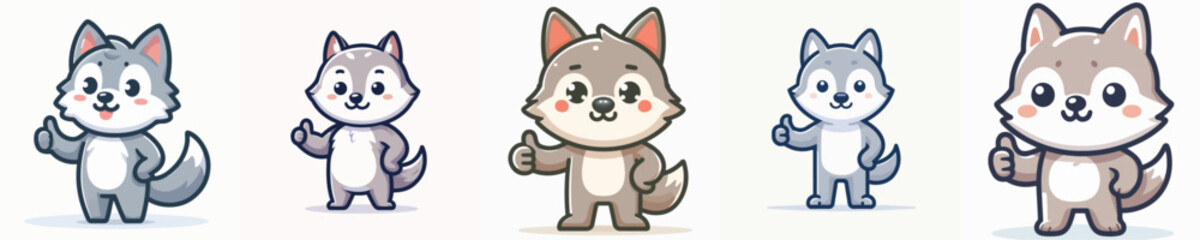 Obraz premium cute wolf vector giving thumbs up