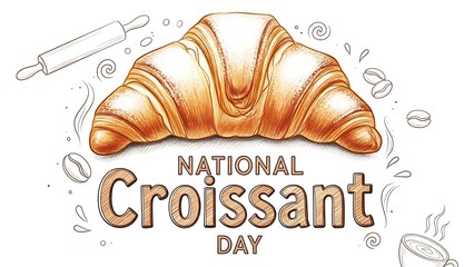 Celebrate national croissant day with a delicious sketch illustration of a pastry