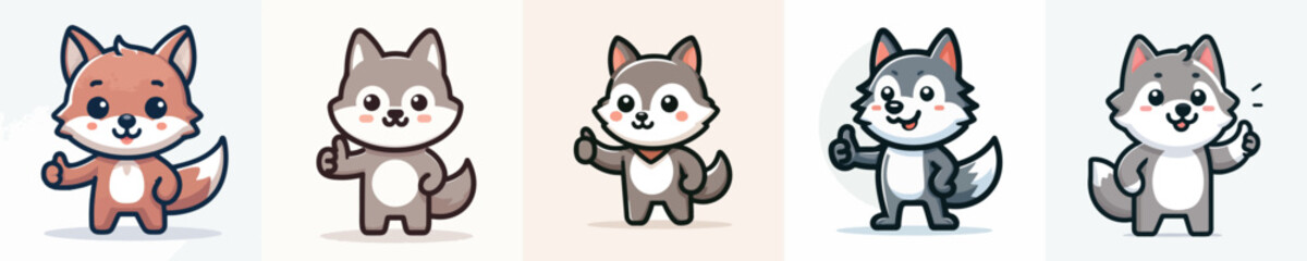cute wolf vector giving thumbs up