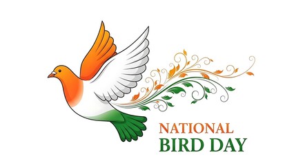 A beautiful illustration of a flying bird colored in the Indian tricolor for national bird day.
