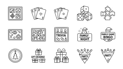 Assorted games showcase entertainment in a holiday celebration featuring festive designs or Christmas party games promote social gathering with fun activities