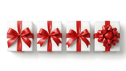 White Gift Boxes with Red Ribbons in Progressive Bow Styles