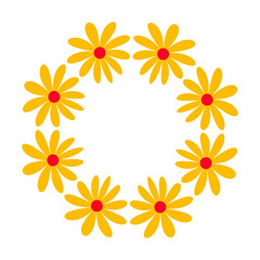 Round frame of simple Groovy flowers. Collection of abstract flowers in minimalist style. Abstract minimal flower elements. Brutalist design.