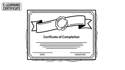E-learning certificate of completion icon illustration - achievement and education concept